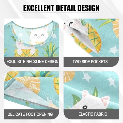 ALAZA Cute Cat Kitten Pineapple Pajamas Set Short Sleeve Cotton Sleepwear Summer Pjs 2 Piece 5-14Y4