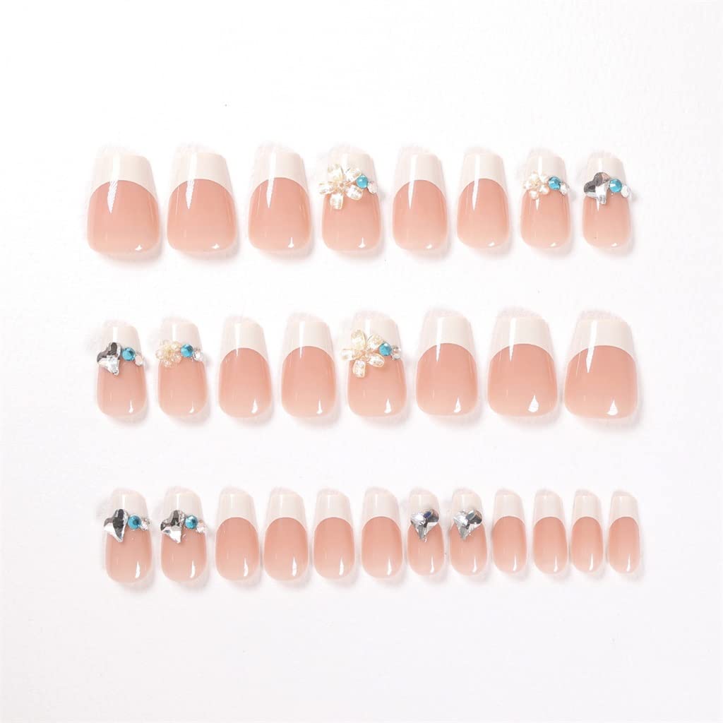 24pcs French Love Glitter False Nail Flat Fake Nails Winter Full Cover Press Gel