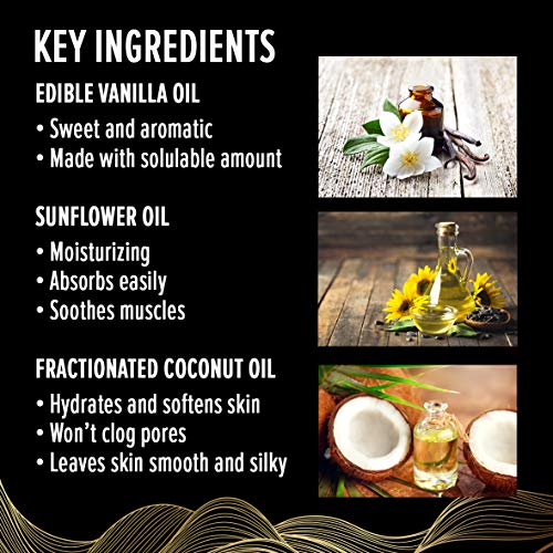 Iq Natural Edible Massage Oil for sensual massage infused with real vanilla, relaxing blend of sunflower oil and fractionated coconut oil - for massage therapy and aromatherapy - 8.8 fl oz