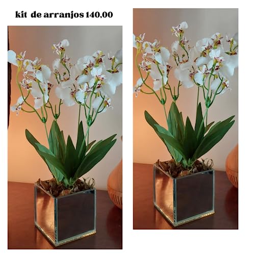 Arranjo de Orquídeas artificiais em vaso espelhado