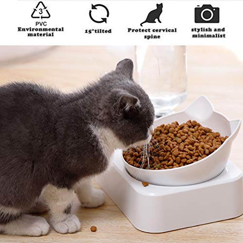 Hawiton Double Cat Bowls with Water Dispenser - Pets Water and Food Bowl Set, 15°Tilted Slow Cat Feeder Bowl with Automatic Waterer Bottle Spill Proof Bowl for Small or Medium Size Dogs Cats - Thumbnail 2