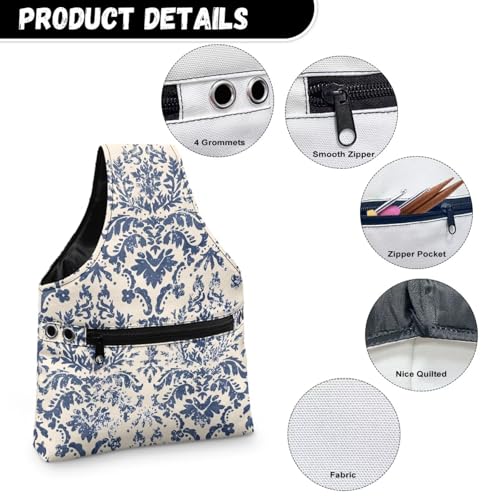 Image of ZUXONGSYDamask Knitting Project Bag Lightweight Retro Yarn Bags for Crocheting on The Go Knitting Handbag Yarn Storage for Crocheting Holding Yarn Crochet Hooks Crochet Needles