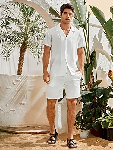 MakeMeChic Males's 2 Piece Button Down Quick Sleeve Shirt High and Shorts Set 5 513QDawAIhL. AC