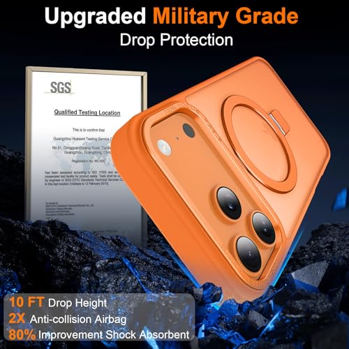 Lufanbis Magnetic for iPhone 17 Pro Case with Ring Stand, [10 FT Drop Protection] [Velvety Touch] Slim Translucent Matte Back Shockproof Phone Case for iPhone 17 Pro 6.3'', Orange by Lufanbis - Used condition - Image 4