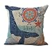 Hengjiang Weiang Housse de coussin carrée en coton et lin de style méditerranéen Motif vie marine