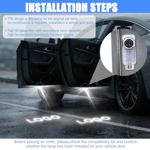Fukaisu 4pcs Never Fade LED Door Light Logo Projection, Car Door Puddle Panel Lights Logo Projector Automotive Accessories Compatible with A3/A4/A5/A6/A7/A8/Q3/Q5/Q7/R8/TT/RS/S3/S4/S5/S6 (4 Rings) - Image 5