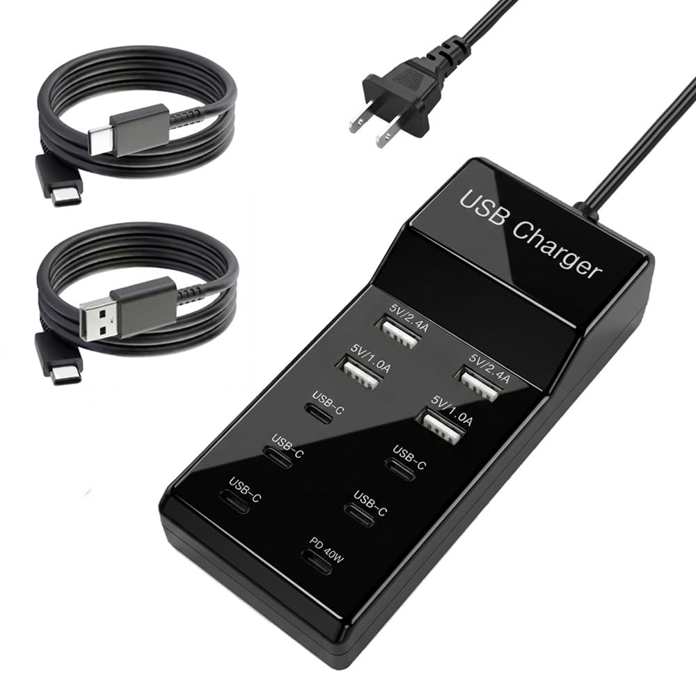 USB A C Charging Station 10 Port with Cables 50W USB Power Hub for Multiple Device Phone Charger