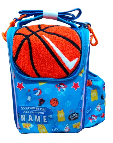 Image of Lunch Bag for Kids, Lunch Bag for Office Men, Women and Kids, Canvas Tiffin Bags for School, Picnic, Work, Carry Bag for Lunch Box and Water Bottle (Vertical Basketball)