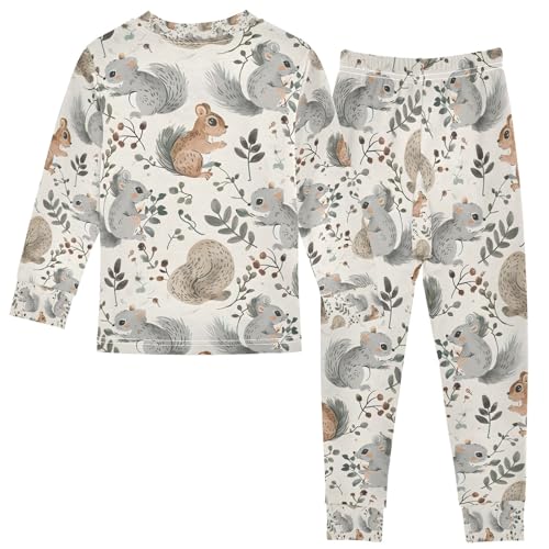 senya Squirrel Eat Leaves Pajamas Set Long Sleeve Soft Cotton Sleepwear 2 Piece2