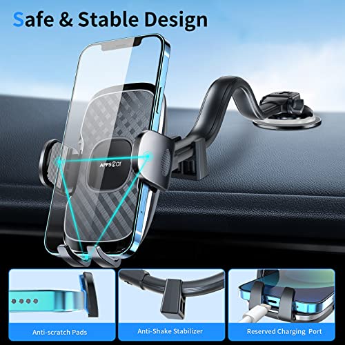 Apps2Car Car Phone Holder Mount, Universal 3-In-1 Dashboard/Windshield/Air Vent Cell Phone Holder, [Stronger Suction & Anti-Shake Stabilizer] Gooseneck Truck Phone Mount Compatible With Iphone Samsung #TOP6