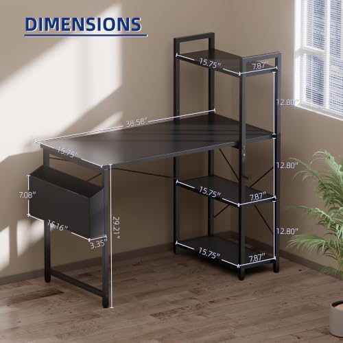 Pamray 38.5 Inch Small Computer Desk with Shelves for Bedroom Home Office - Image 3