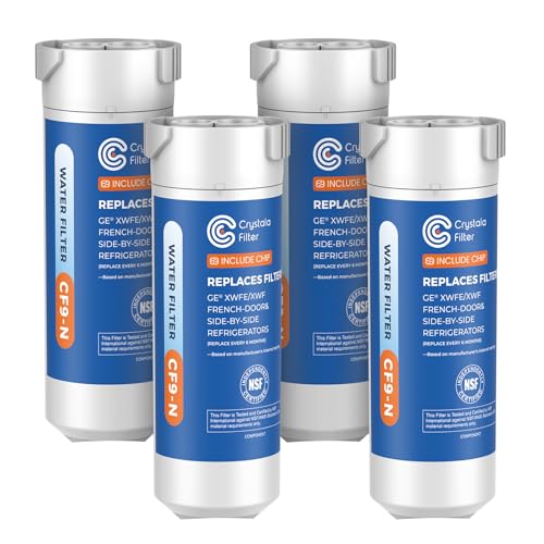 Crystala Filters Water Filter Compatible with XWFE (Built-in CHIP), Replacement for GE XWFE, XWF Refrigerator Water Filter Pack of 4