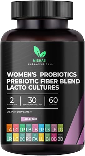 Mishas Nutraceuticals Probióticos para mujeres, 50 mil millones de UFC, 16 cepas probióticas con prebióticos, apoya la salud vaginal, la salud