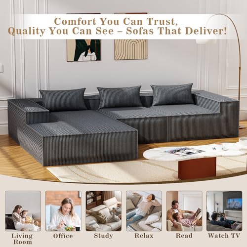 Image of 109 inch Cloud Sectional Couch with L-Shape Chaise, Modern Modular Sectional Sofa, No Assembly Required Sponge Sectional Sofa Couch for Living Room, Sofa-in-a-Box, White | Modern Modular