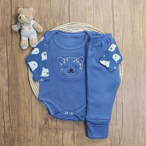 Kit 06 Peças Body e Mijão Maternidade Bebê Menino 100% Algodão Suedine (Multicolorido, M)