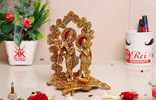 Image of KridayKraft Radha Krishna Standing Playing Flute Metal Statue Gold Antique Finish for Pooja & Home,Office Decorative,Radha Krishna Murti Showpiece Figurines,Religious Idol Gift Article...