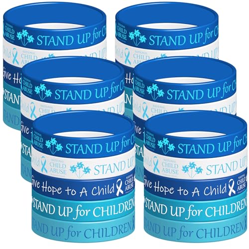 40PCS Abuse Prevention Awareness Rubber Bracelets Party Favors Blue Ribbon Silicone Wristbands Party Supplies Decorations Colon Rectal Prostate Cancer Events Prize Class Gifts