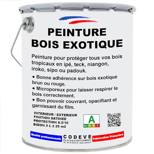 Peinture Bois Exotique - Codeve Bois/RAL 8012 - Brun rouge - 5L - Intérieur/extérieur - Pour La Protection De Votre Bois Tropical En Ipé, Teck, Iroko, Sipo.