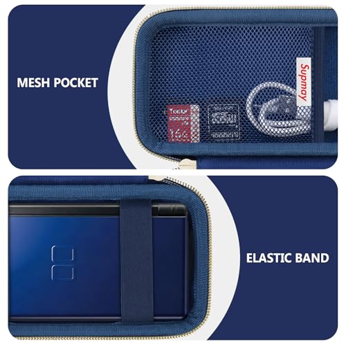 Image of Supmay Hard Carrying Case Compatible with Nintendo DS Lite NDSL, Gameboy Advance Games Storage Holder Travel Bag with Mesh Pocket for USB Charging Cable, Stylus, Earphones, Game Cartridge, Blue
