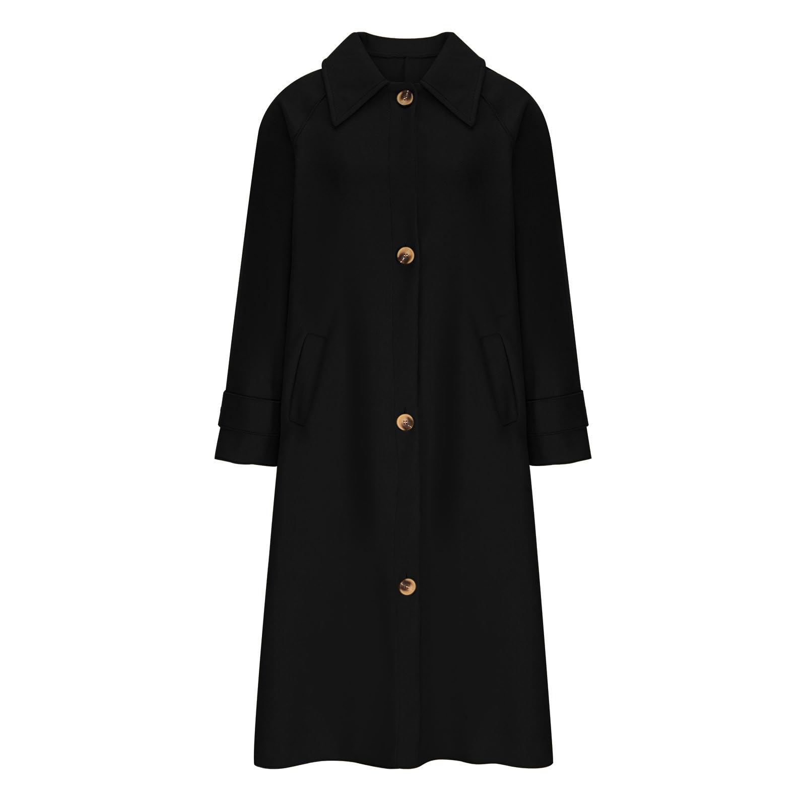 Manteau Femme en Laine Long Hiver Chaud Chic Mi-Long Trench Veste d'hiver pour Femme élégante à Revers Manteau en Laine Longueur Moyenne Veste Mi-Saison Couleur Unie Manteau Coupe-Vent Idee Cadeau
