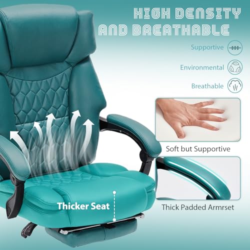 Image of Massage Office Chair with Foot Rest 6 Points Vibration and Heat Home Office Desk Chairs for Heavy People 400lbs Reclining Managerial Chairs Ergonomic Executive Chair (Teal Blue)