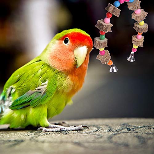 Image of Bird Parrot Swing Chewing Toys, Natural Wood Bird Perches for Bird Cage Accessories,Bird Toys Suitable for Small Parakeets, Budgie, Parrots,Cockatiels, Conures, Finches, colour