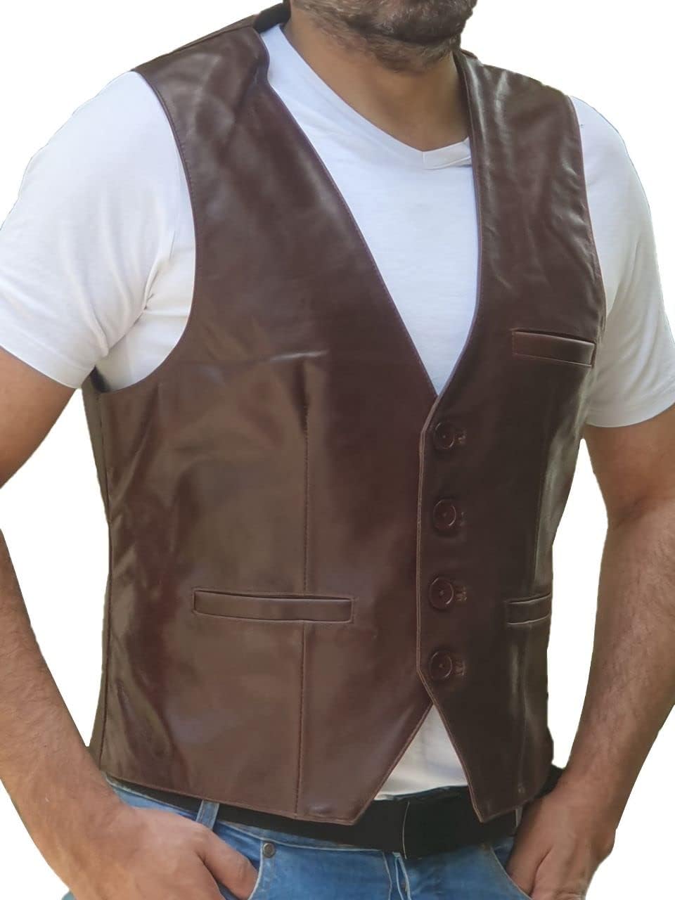 Mens Sheep Genuine Leather Casual Western Vintage Biker Motorcycle Cruise Riding Vest Waistcoat Conceal Gun Pockets