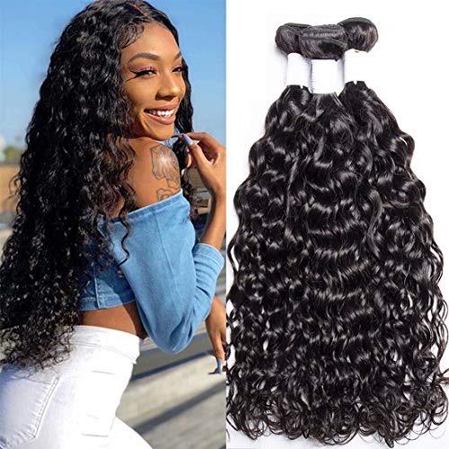 Brazilian Water Wave Hair 10A Grade 3 Bundles 100% Unprocessed Virgin Human Hair Weave Extensions Natural Color for Women (10 12 14) inches