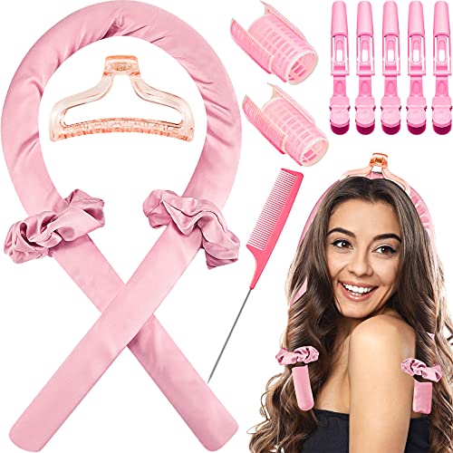 12 Pieces Heatless Curling Rod Headband Rollers Sets Include Heatless Hair Rollers, Hair Ring, Hairpin, Hair Curler, Alligator Clip and Rat Tail Comb for Sleep In Overnight Natural Hair
