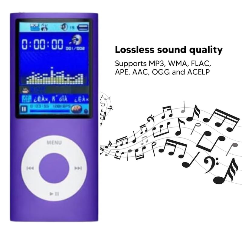 Image of Drumtone (𝟏𝟴 𝐘𝐞𝐚𝐫𝐬 𝐰𝐚𝐫𝐫𝐚𝐧𝐭𝐲)Portable MP3 Player with 1.8 inch LCD Display, Lossless Audio, Expandable Storage up to 64GB, 10-Hour Battery, Purple
