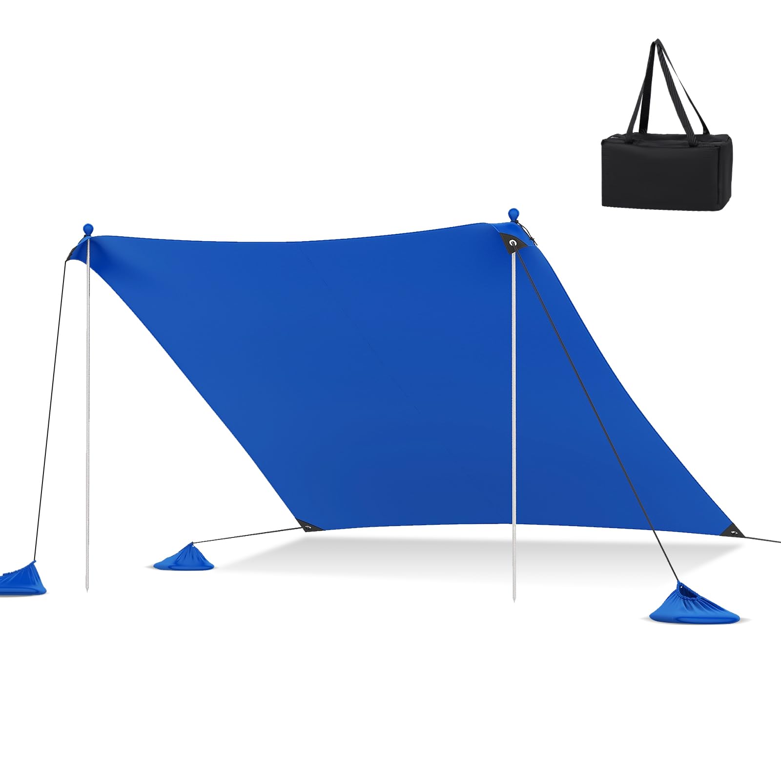 SPOTRAVEL 3 x 3m Beach Tent Sun Shelter, 4-8 People UPF50+ Beach Sunshade with 2 Poles, 4 Sandbags, Ground Pegs & Carry Bag, Outdoor Portable Beach Canopy Tent for Camping Fishing Picnic (Blue)