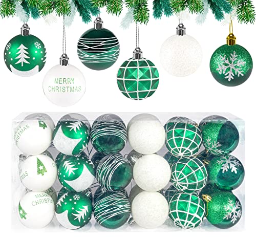 Mocraft Juego de 36 bolas de Navidad para decoración navideña, con cordón, color blanco y verde, de plástico, decoración para árbol de Navidad (6 cm) Cover