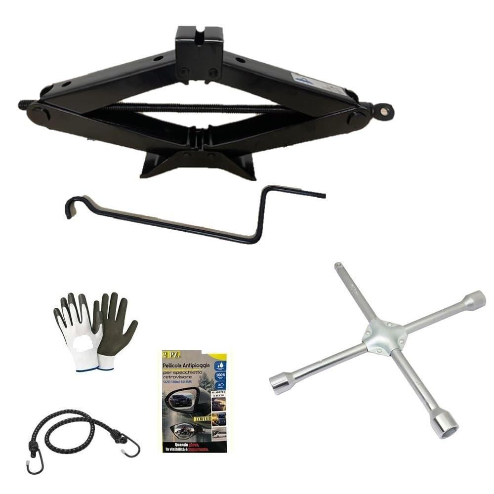 COMPATIBILE CON FORD FIESTA CRIC A PANTOGRAFO PER AUTO+CHIAVE A CROCE PER SVITARE BULLONI KIT EMERGENZA STRADALE CRICK DA 2 TONNELLATE OMOLOGATO