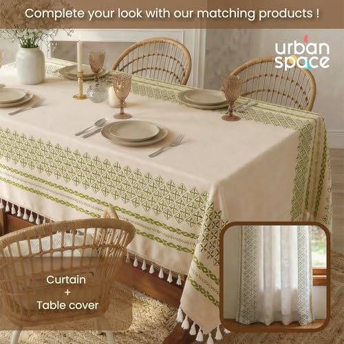 Image of Urban Space 100% Cotton Square Dining Table Cover, Printed Anti Skid Table Cloth for Dining /Center Table, for Upto 4 ft x 4 ft Table (Size - 48 inch x 48 inch - Square, G Border Green)