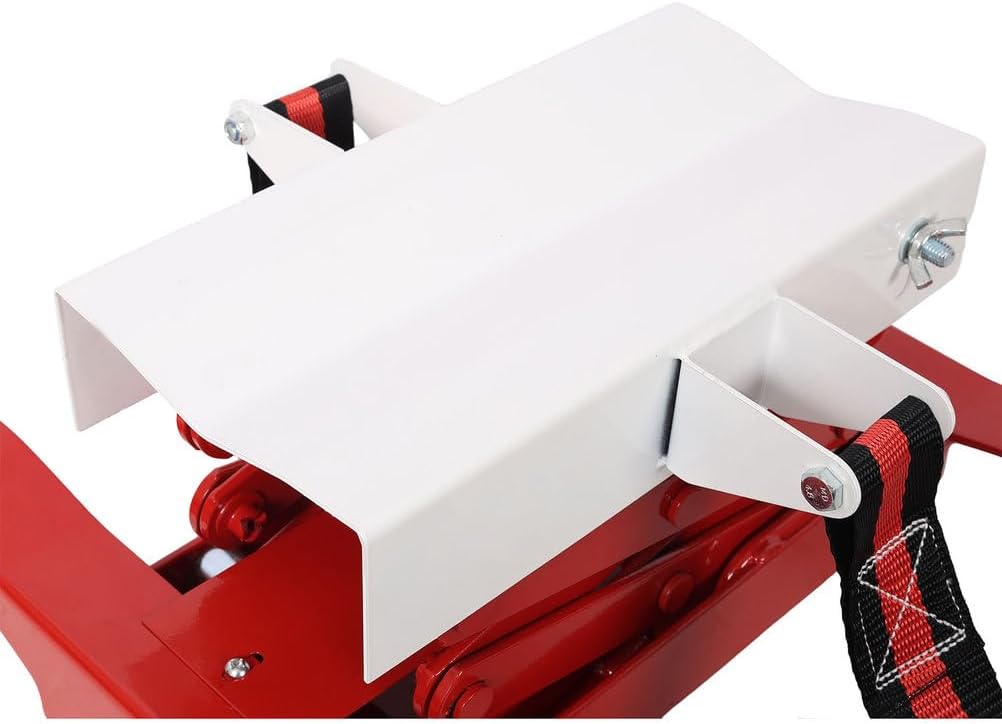 450 LBS Low Lift Transmission Jack, 7"–23" Adjustable Height, Heavy-Duty Steel Auto Repair Jack with Nylon Safety Strap & 4 Swivel Casters for Transmissions and Gas Tanks, Red