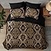 WONGS BEDDING Black Comforter Set Queen Size, Gold Damask Texture 7 Pieces Bed in a Bag Microfiber Comforter Bedding Sets -1 Comforter, 1 Flat Sheet, 1 Fitted Sheet, 2 Pillow Shams, 2 Pillowcases