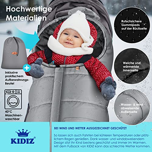 Kidiz® Babyfußsack Baby Fußsack Winterfußsack Babyschale mit Reißverschluss Kuschelsack Babydecke Kinderwagen waschbar Tasche passend für alle Kinderwagen Bett Wärmedecke aus Thermo-Fleece Grau