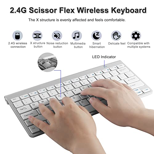 Image of Thanice Wireless 2.4G Keyboard and Mouse Combo, USB Slim Portable Wireless Keyboard Mause, with Quiet Click, Compatible with iMac Mac PC Laptop Computer Smart TV PS4 (Silver)