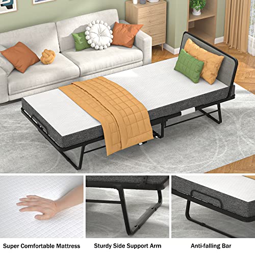 Karcog Folding Bed With Mattress And Headboard, Cot Size Rollaway Bed For Adults, Extra Guest Bed With Memory Foam Mattress And Metal Frame, 78” X 30" #TOP6
