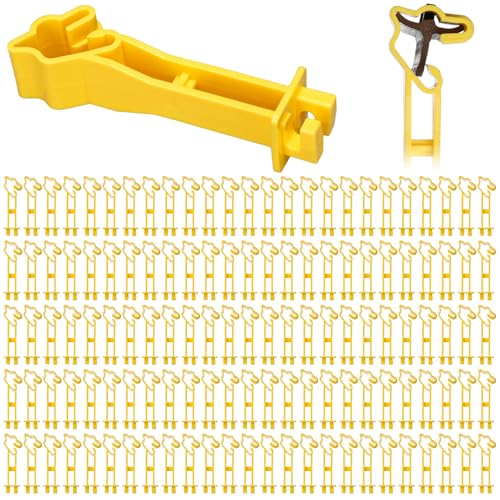 Image of Outus 100 Pcs Reversed Extender Insulator Snap Fit T Post Insulators for Electric Fence Wire for Yard Agricultural Ranchers Farm Fence (Yellow)