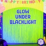 Mega-L Glow in The Dark Party Supplies, Neon Party Decorations, 2 Pack 6.6x6.6 ft Fluorescent Green Foil Fringe Curtains, Glow Photo Backdrop for Birthday, Pool Party, Music Festival, Nightclub - Image 2