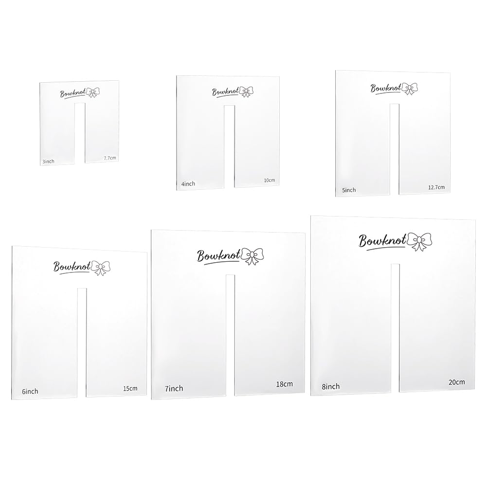 BENECREAT 6Pcs Bow Maker Templates, 7.7/10/ 12.7/15/ 18/20 cm Acrylic Bow Tie Boards Craft Sewing Tool for Ribbon Bow Making Hair Bows Gift Bows Crafts Making, Slot: 10mm/0.39inch