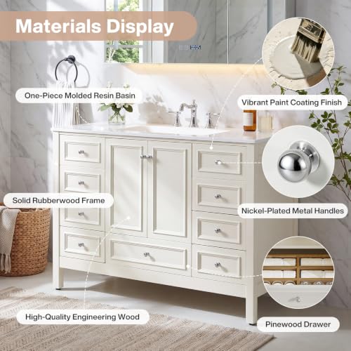 Image of Tribesigns 48 inch Modern Bathroom Vanity Cabinet with Acrylic Basin Combo