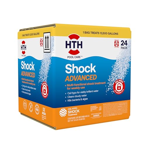 Image of HTH 52065 Pool Care Shock Advanced, Swimming Pool Chemical - Cal Hypo Formula, Prevents Bacteria & Algae, Restores Crystal Clear Water - Shock Treatment, 1lb Packs (24 Packs)