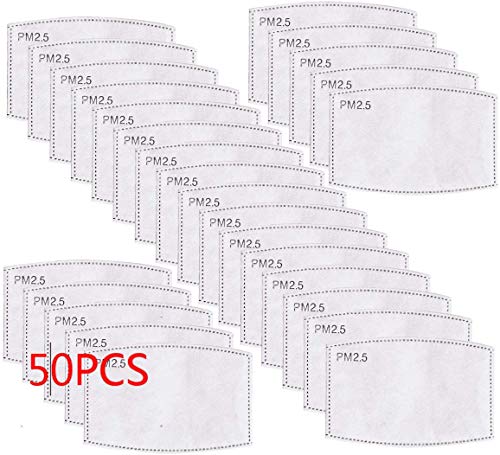 JingXiGuoJi [50PCS] PM2.5 Mask Filter Cartridge, 5 Layers Anti Haze Dust Proof Square Arc Active Carbon Filter for PM2.5 Mask Filter, Adult Size