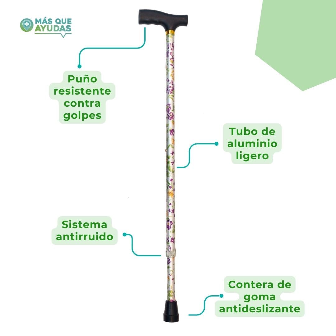 Bastón para Mayores y Adultos Basic, Extensible y Portátil, Altura Ajustable 78-101 cm, Puño Resistente a Golpes, Bastón para Caminar y Pasear, 400 g