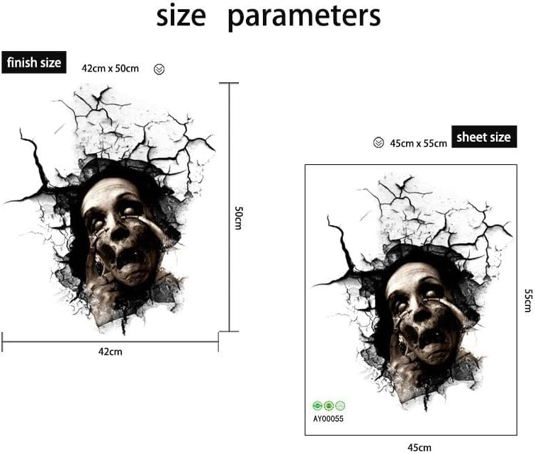 Miniatura 6 de Adhesivo de pared de terror extraíble 3D, papel tapiz de fantasma, zombi, Halloween, decoración aterradora para automóvil, hogar, oficina, bar,