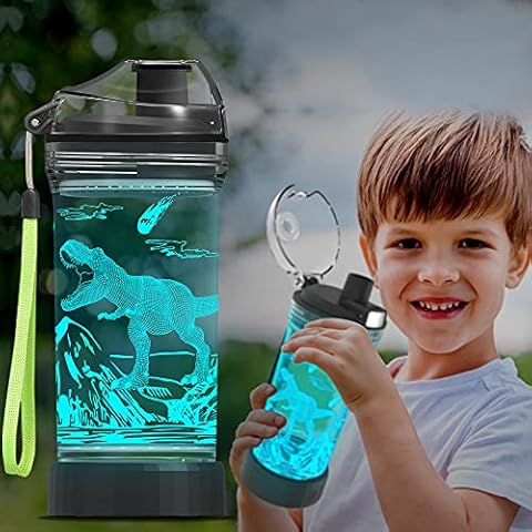 Ammonite Dinosaurier Wasserflasche für Kinder mit 3D leuchtendem LED-Licht 400 ml Tritan BPA frei Cover