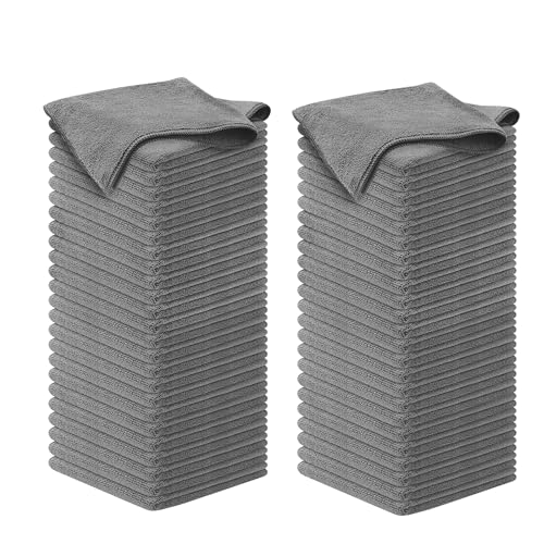 Image of Microfiber Cleaning Cloth Grey - 100 Pcs (12.5 inchx12.5 inch) - High Performance - 1200 Washes, Ultra Absorbent Microfiber Towel Weave Grime & Liquid for Streak-Free Mirror Shine - Car Washing Cloth