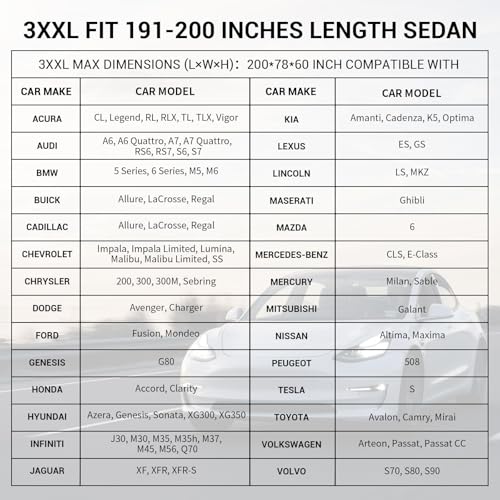 Image of Waterproof Car Cover for Automobiles, All Weather Full Exterior Covers Fit for Toyota Camry Chevrolet Malibu Honda Accord, Universal Windproof Rain Sun UV Protection Car Covers Fit 191 inch-200 inch Sedan